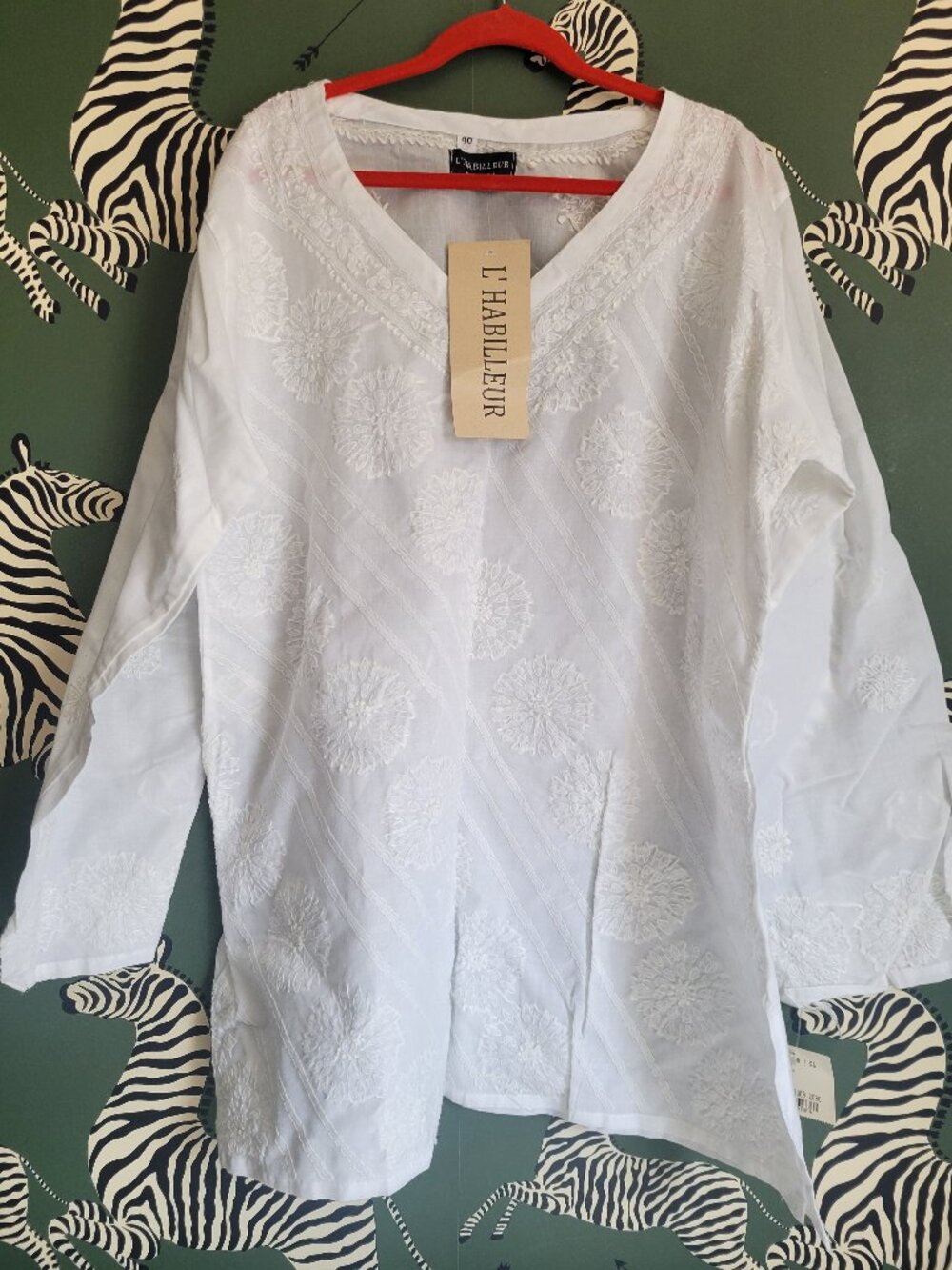 NWT L’Habilleur White Embroidered Cotton Tunic Blouse Top Size 40 Boho